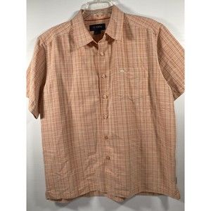 Cova Mens Medium Peach Plaid Short Sleeve Button Down Dress Shirt